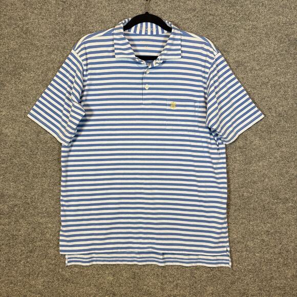 B Draddy Shirt Mens Medium Blue Striped Polo Short Slv Performance Golf Athletic - Picture 2 of 9